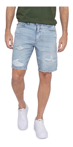 Bermuda Jeans Masculina Rasgos Índigo Claro