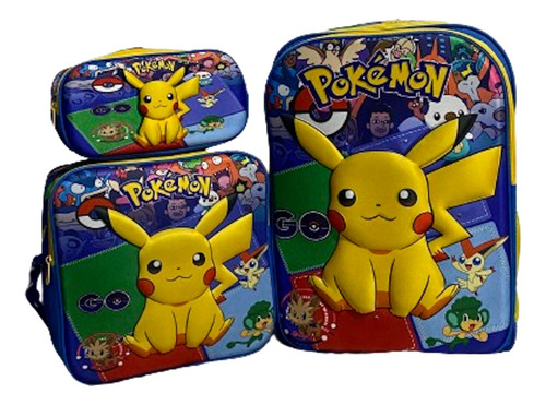 Kit Mochila Primaria Jumbo+lonchera+lapicera 3d Envío 3pzas Pokémon 1 3d Con Luz Lisa