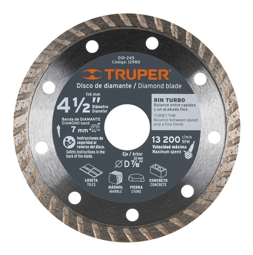 Disco Diamante Turbo 4-1/2' Truper 12980