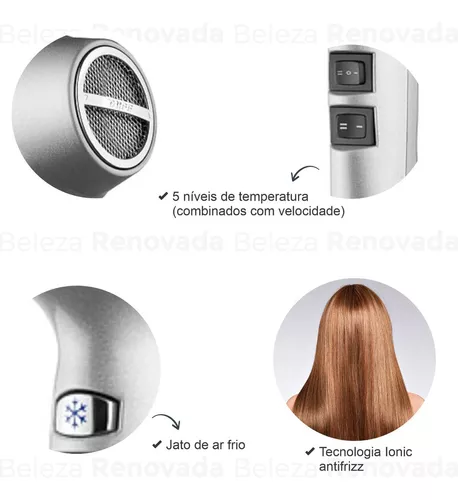 Secador de cabelo Taiff Diamante Fox Íon S prata 220V