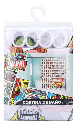 Cortina De Baño Marvel Comics: Diseño Épico Para Tu Baño Color Blanco-Estampado