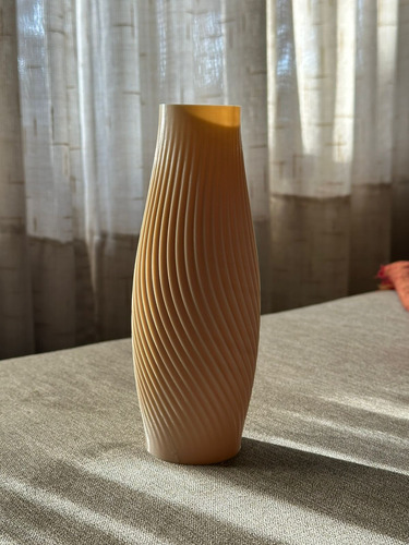 Florero Nordico 3d Diseño Moderno Elegante Acanalado 18cm Beige Lala