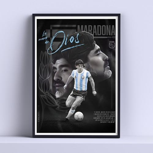 Cuadro Maradona La Mano De Dios Decorativo 30x40 Con Vidrio 