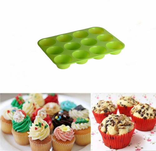 Molde Charola Silicon 12 Muffins Cupcakes Repostería Hornear