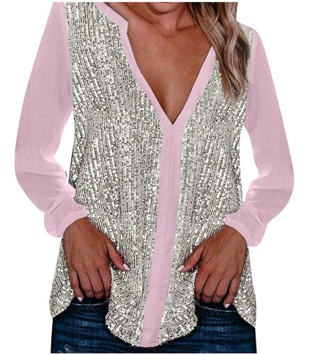 Una Camisa De Mujer Camisa De Lentejuelas Brillantes Blusa D