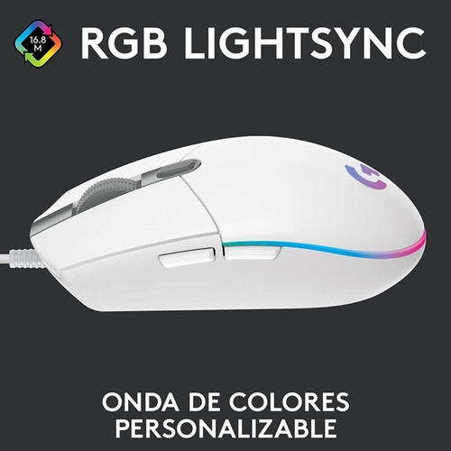 Mouse Logitech Óptico G203 Lightsync Alámbrico Usb Blanco