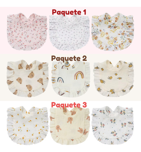3 Baberos Algodón Doble Transpirable Bebés Unisex Absorben F