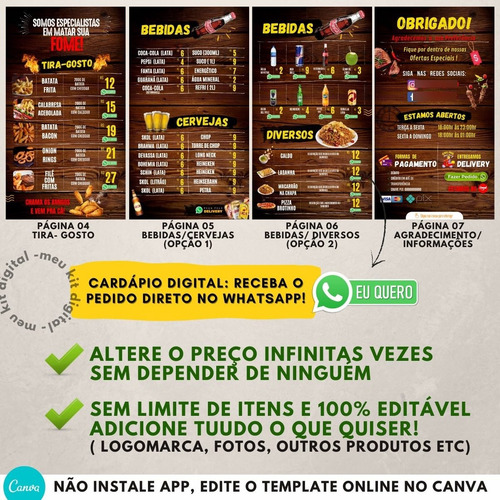 Cardápio Espetinho - Digital E Folha A4 P/ Impressão + Bônus