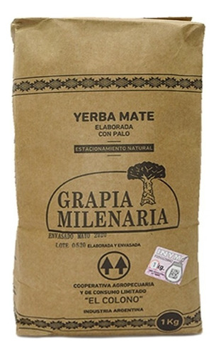 Yerba mate Grapia Milenaria pack de 5 paquetes 1kg cada uno
