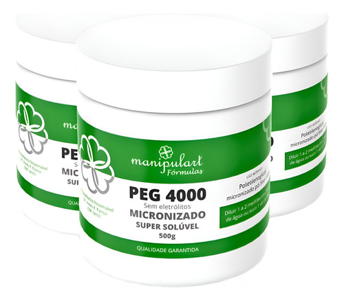 Peg 4000 Micronizado Pó Fino Super Solúvel Puro 3x500g=1,5kg Sabor Sem Sabor
