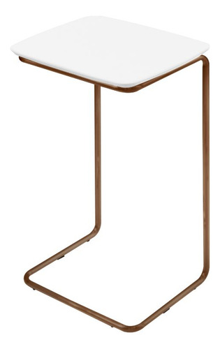 Mesa Ultraflex Lateral Aproximação Sofá Branca Base Café Cor Tampo Branco Base Café