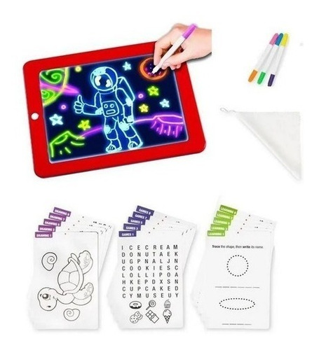 Bloc Pizarra De Dibujo Mágico Luz Led Plumones Niños Bloc Pizarra De Dibujo Mágico Luz Led Plumones Niños