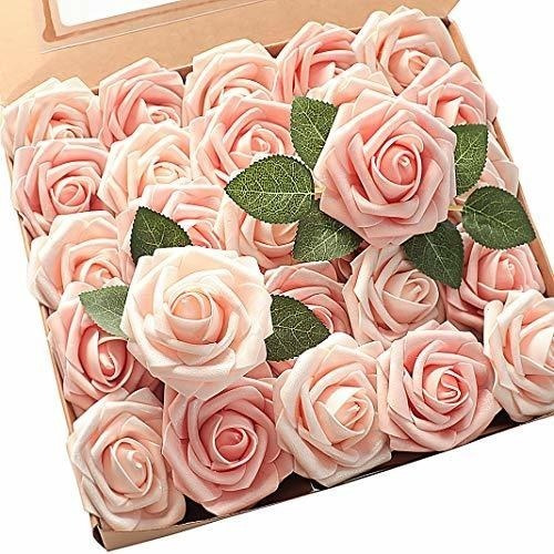 Rosas Artificiales C/tallo Realistas 50u/7.6cm/durazno Satin