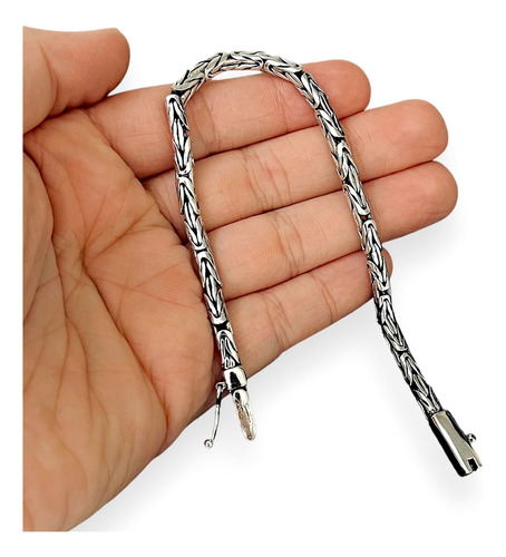 Pulseira Ponto Peruano Masculina Prata 925 Bali F Gaveta 4mm Comprimento 21 Cm Cor Prateado Diâmetro 7 Cm