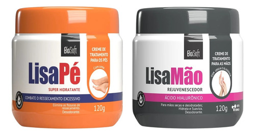 Kit Lisa Pé E Mão Super Hidratante E Rejuvenecedor - Biosoft Fragrância Lisa Mão Cinza E Lisa Pé Laranja