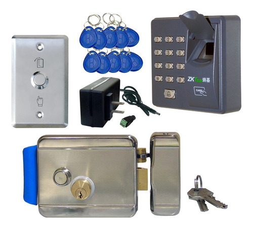 Kit Control Acceso Biométrico Rfid Chapa 10 Llaveros Botón Color Gris Oscuro