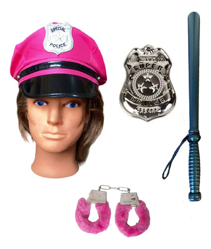 Kit Completo Policial Feminino Chapéu+ Acessórios Carnaval
