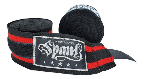 Bandagem Atadura Elástica Muaythai Boxe Kickboxing Spank 3m Cor Preto com Vermelho