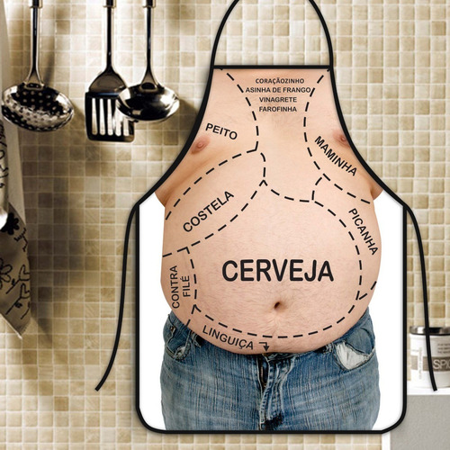 Avental Personalizado Com Estampa Cômica Barriga Churrasco Cor Nude