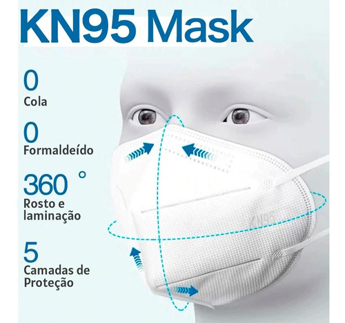 Imagem 6 de 9 de Kit 20 Mascaras Kn95 Proteção 5 Camada Respiratoria Pff2 N95