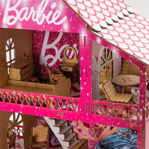 Casa Casinha De Boneca Barbie 35 Moveis + Parquinho Mdf Novo