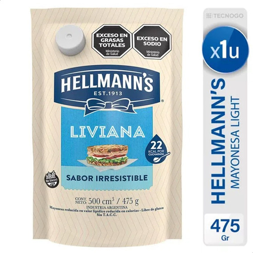 Mayonesa Hellmann's Mayonesa Light Sin Tacc En Doypack 475 g