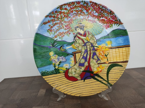 Prato Decorativo De Parede Decoupagem Japonesa2- 29cm (Usado)