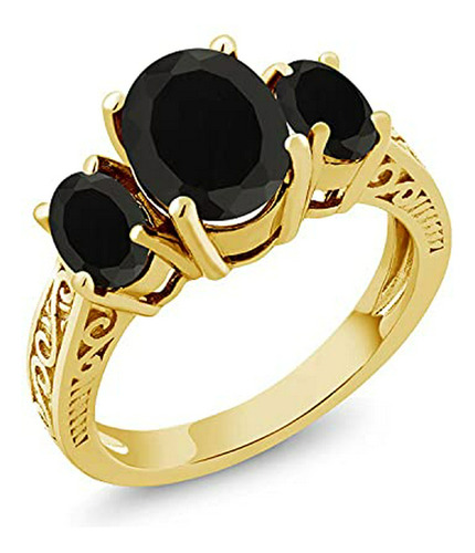 Gem Stone King Anillo De Mujer De 3 Piedras De Ónix Negro Pl