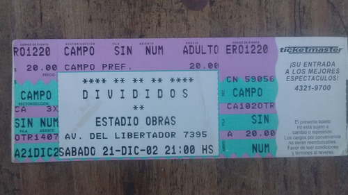 Divididos - Entrada Estadio Obras - Diciembre 2002