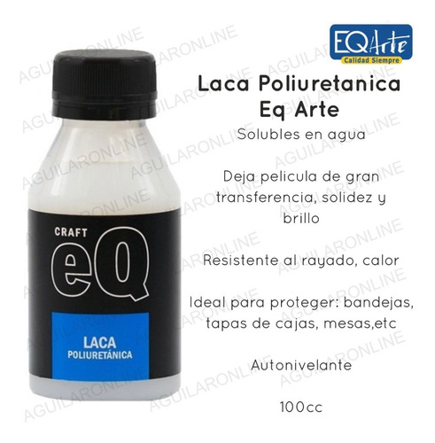 Imagen 2 de 2 de Laca Poliuretanica Al Agua Eq Arte 100cc Barniz Brillo