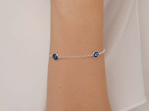 Pulseira Feminina Em Prata 925 Com Murano E Olho Grego