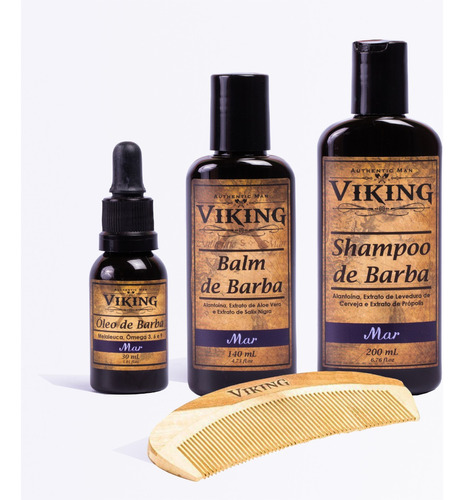 Produtos Para Cuidado Da Barba Completo Viking Mar + Pente