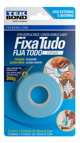 Fita Fixa Tudo Espuma Dupla Face 12mm X 1,5m Ultra Forte