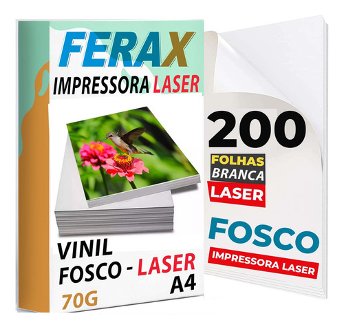 200 Adesivos Vinil Branco Fosco Laser A4