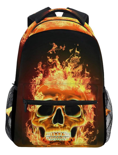 Wamika Fire Skull Backpacks Flaming Skeleton Laptop Book Bag