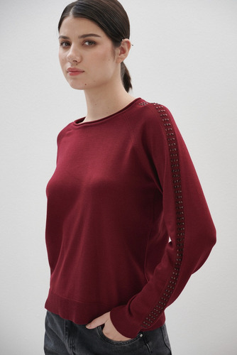 Sweater Mars Mujer Sweet Aplique Tachas Liso Cuello Redondo