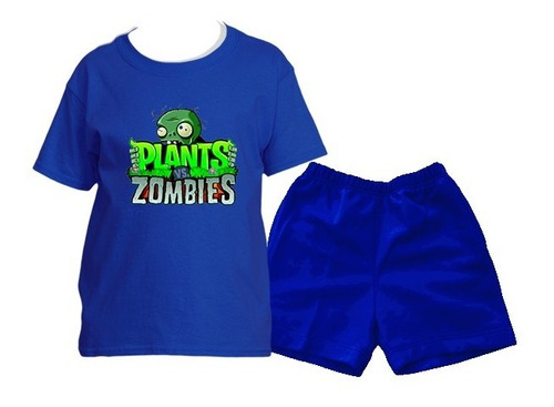 Conjunto Short + Polera Estampado Diseño Plantas Vs Zombies