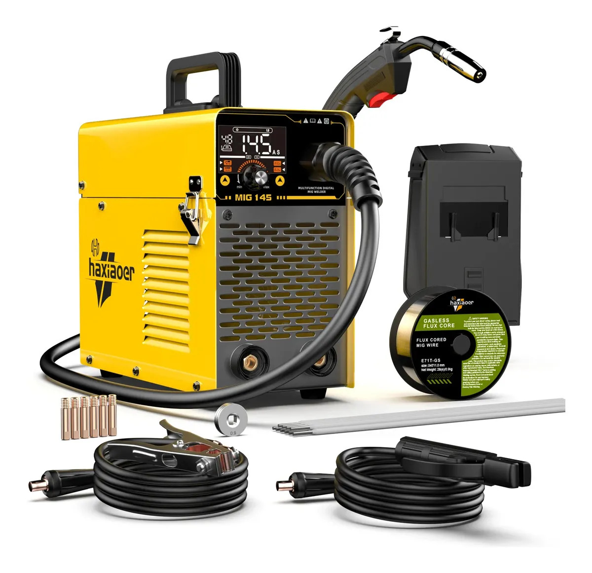 Soldadora Inverter 145a Mig+mma+tig Máquina De Soldar Microalambre 3 En 1 Sin Gas, Pantalla Led Grande, Igbt Con Sinergia,adecuado Para Bricolaje Doméstico Y Soldadura Automotriz E