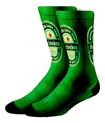 Imagem 1 de 6 de Meia Divertida Estampa Heineken - Cano Alto - Meias Elite