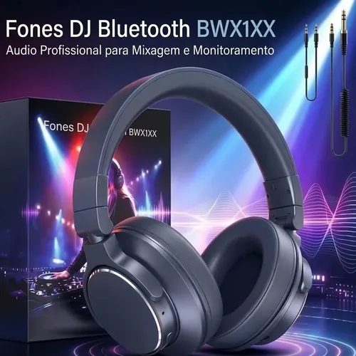 Headset DJ Bluetooth Sem Fio azul BWX1XX Fone 50mm Com Plugues P2 P10