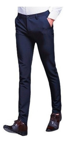 Pantalones De Vestir Hombre Formal Slim Color Solido