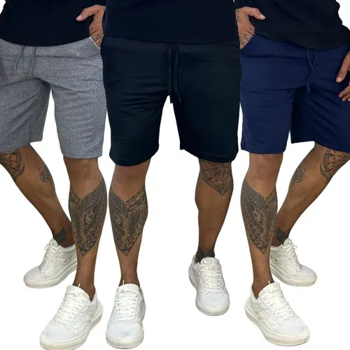 Kit 3 Bermudas De Moletom Academia Short Masculino De Treino