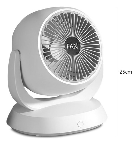 Ventilador De Piso Portátil 3 Velocidades Recargable Usb Estructura Blanco Aspas Gris Diámetro 23.5 Cm Frecuencia N/a Material De Las Aspas Plástico