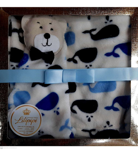 Imagem 1 de 4 de Kit Presente Bebê Manta Naninha Na Caixa Meninos Urso Branco