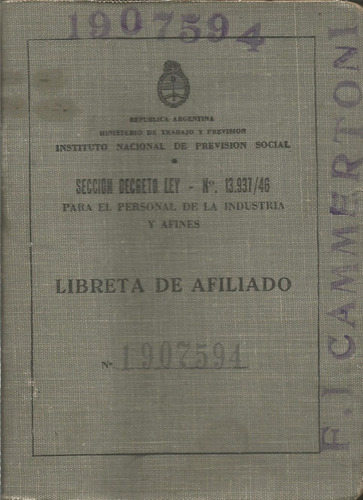Antigua Libreta De Afiliado 1951    Con 119 Estampillas 