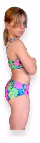 Malla Bikini Cali Niña Uv Upf50+ Top Tiras + Bombi Emoji Env