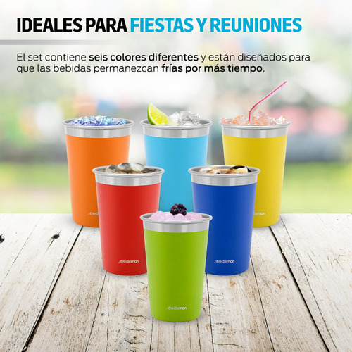- Set De 6 Vasos De Acero Inoxidable Y Ecológicos (470 Ml),
