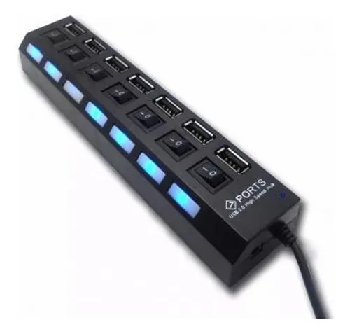 Hub Usb 2.0 Multipuerto 7 Puertos Luz Boton Encendido