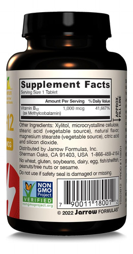 Jarrow Vitamina B12 1000 Mcg Con 100 Tabletas Masticables