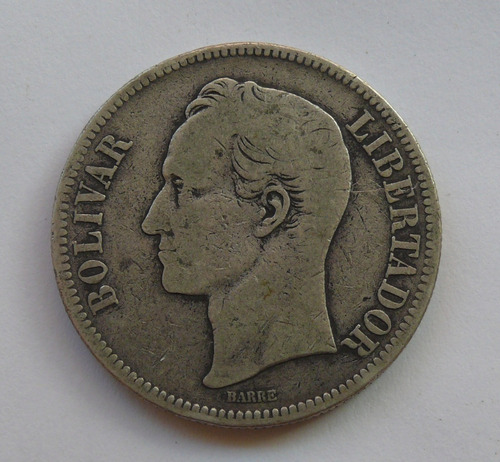 Moneda De 5 Bolívares De 1886 Fuerte De Plata